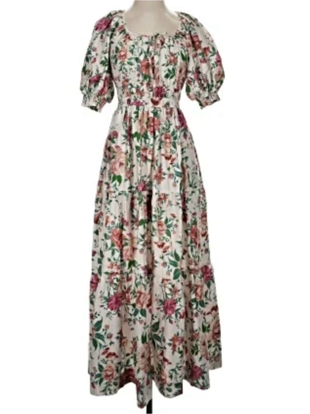 Anthropologie Cream Maxi Dress with Pink and Green Floral Print - Picture 2 of 10